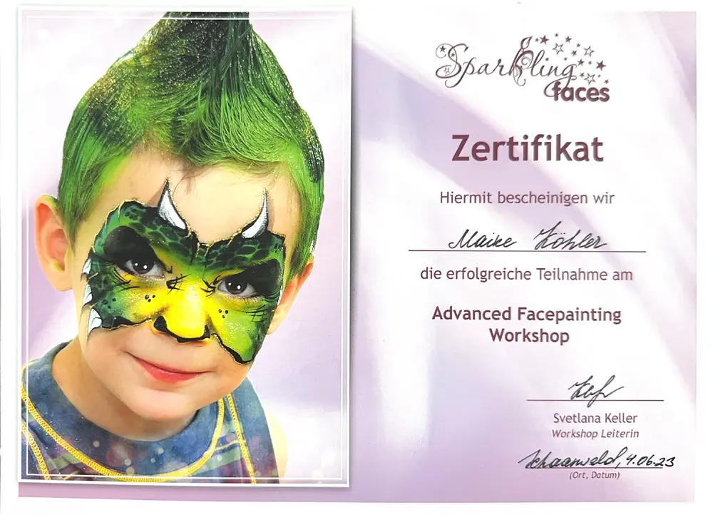 Sparkling Faces Zertifikat Advanced Facepainting