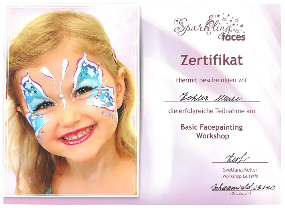 Sparkling Faces Zertifikat Basic Facepainting